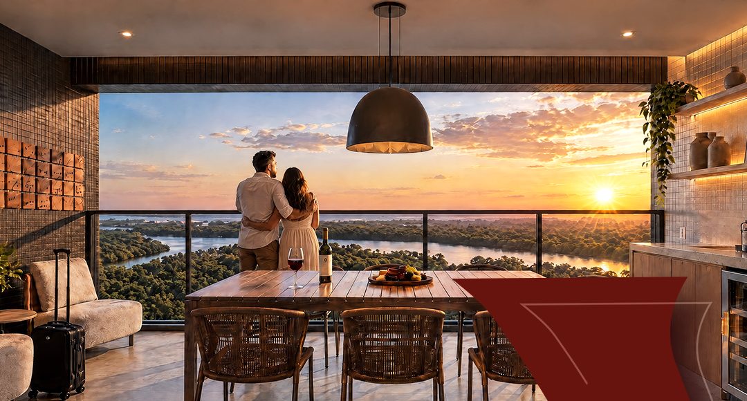 Varanda gourmet ao pôr do sol